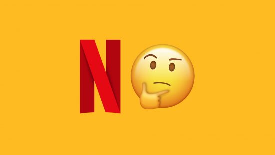 What is Netflix? - The Netflix logo and a thinking emoji in front of a yellow background