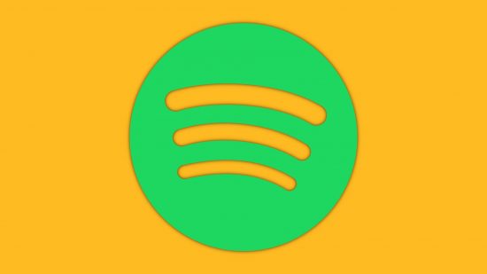 The spotify logo over a yellow background