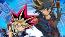Screenshot of Yugi and Yusei drawing cards for Yu-Gi-Oh! Duel Links interview
