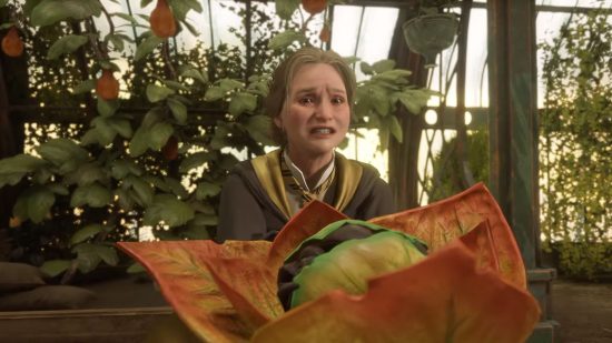 Hogwarts Legacy plants: a student holding a chomping cabbage