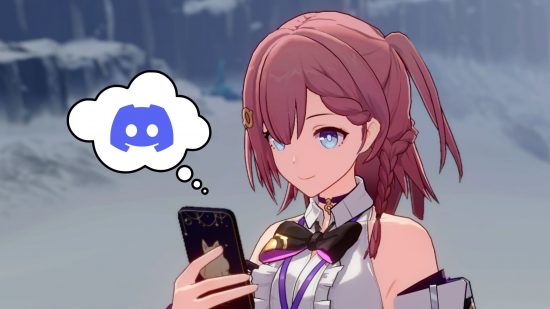 Honkai Star Rail Discord: Asta looking at her phone with a Discord logo