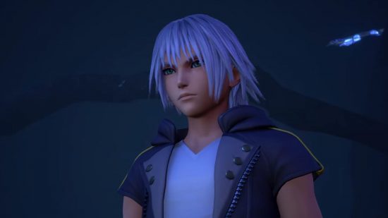 Kingdom Hearts Riku sporting straight grey hair and a solemn expression