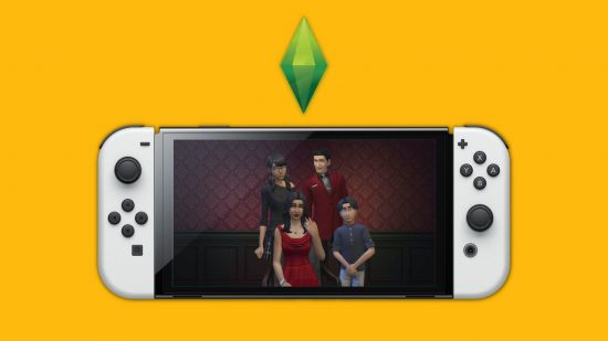 Sims Switch: The Goth family imposed onto a Switch console
