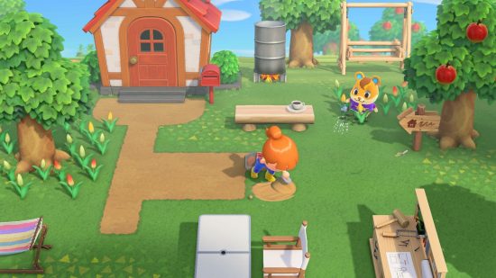 Juegos de Switch para niños Animal Crossing New Horizons: Un aldeano creando un camino