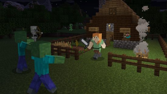 Cambiar juegos para niños Minecraft: monstruos avanzando en una casa