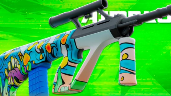Aimblox codes - a gun in front of a green background