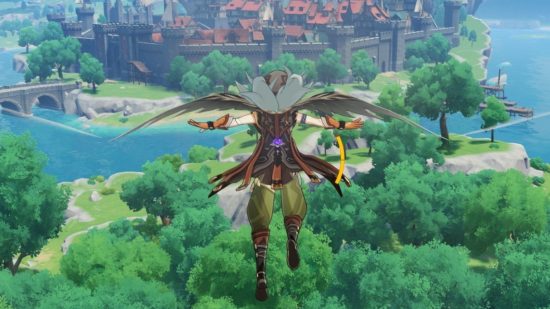 Screenshot of flying in Genshin Impact for android games on PC guide