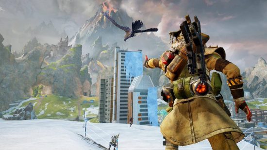 Apex Legends Mobile Battlefield Mobile cancellation: a screenshot from Apex Legends Mobile shows Bloodhound letting a bird soar away