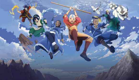 Avatar Generations codes: key art for the game Avatar Generations shows the cast of Avatar the last Airbender leaping into the air in a joyful pose