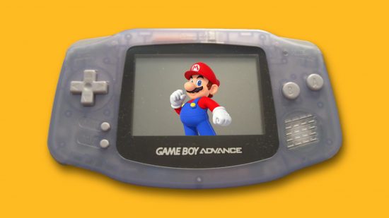 Custom header for best gba games list with Mario on a GBA