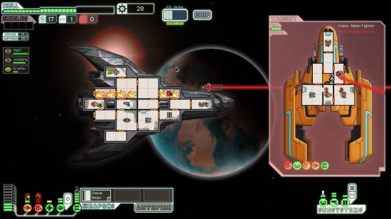 Best roguelike games: a screenshot from FTL shows a spaceship and several different rooms with many menu systems layered over them
