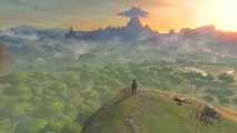 Breath of the Wild wallpaper: Link looks over a cliff edge to Hyrule
