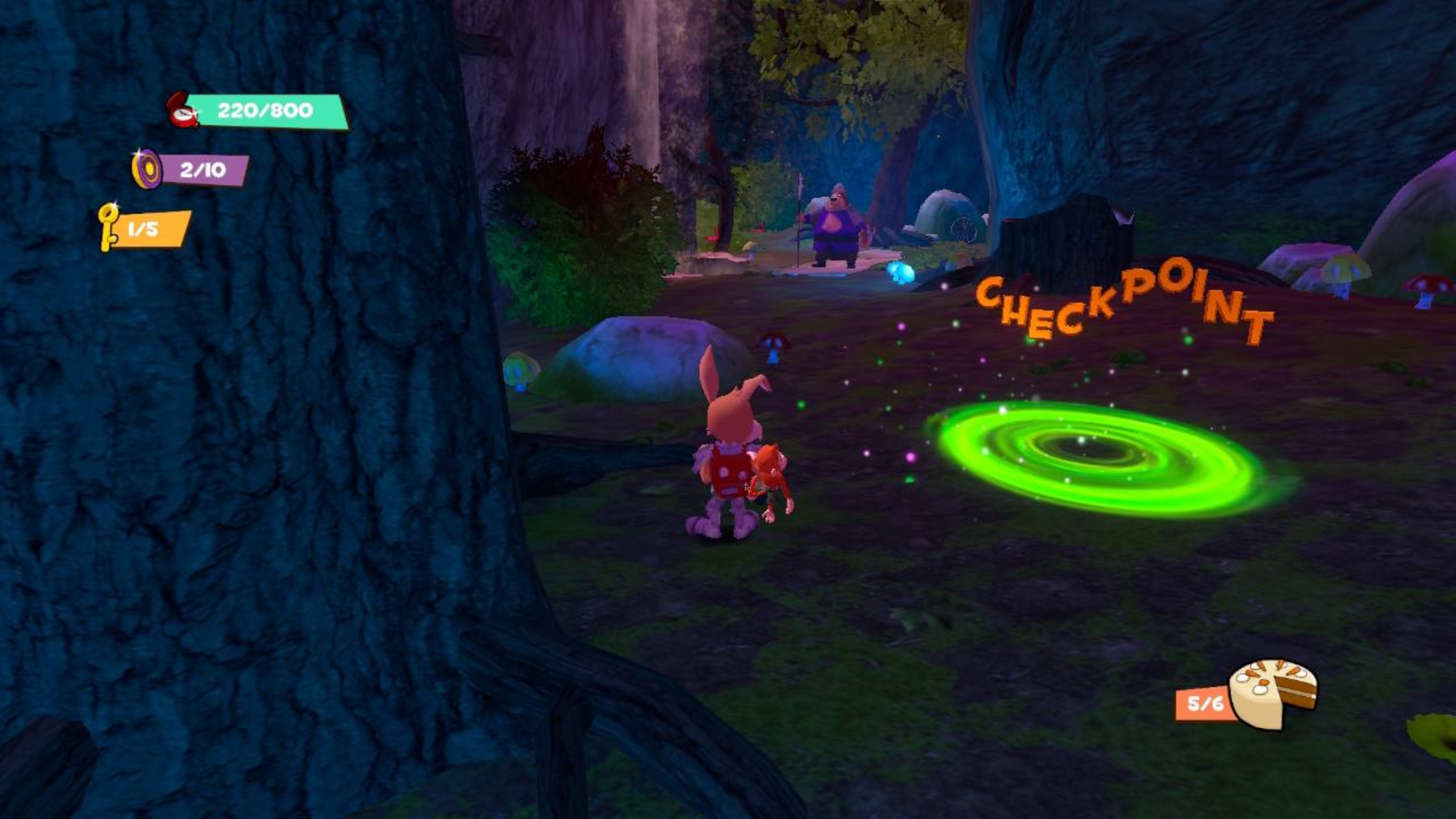 Clive 'N' Wrench review image showing the duo in a dark forest near a checkpoint.
