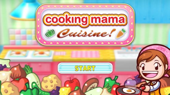 Cooking games: The start screen for Cooking Mama Cuisine.