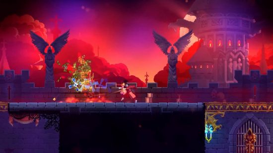 Dead Cells Castlevania: a screenshot shows the action roguelike Dead Cells, but also includes iconography from the Castlevania series