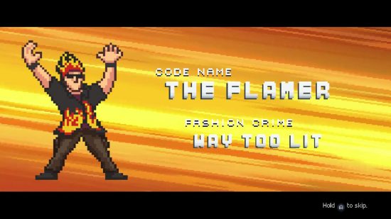Screenshot of a The Flamer description from Fashion Police Squad
