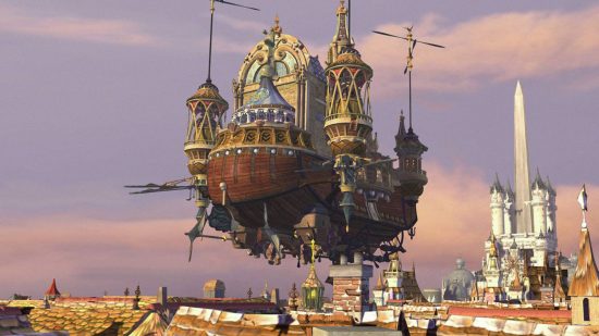 Final Fantasy wallpaper: key art for FFIX shows an airship floating above a fantasy town