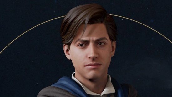 Hogwarts Legacy companions - Amit against a dark blue background in his Ravenclaw robe