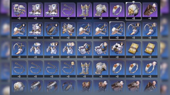 Honkai Star Rail relics: A range of relics at different rarity levels.