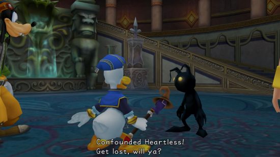 Donald kłóci się z bezdusznym przewodnikiem Sory dla bezdusznego przewodnika Kingdom Hearts