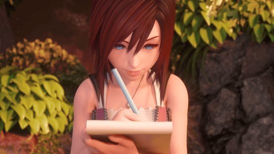 Kingdom Hearts Kairi writing in a notepad