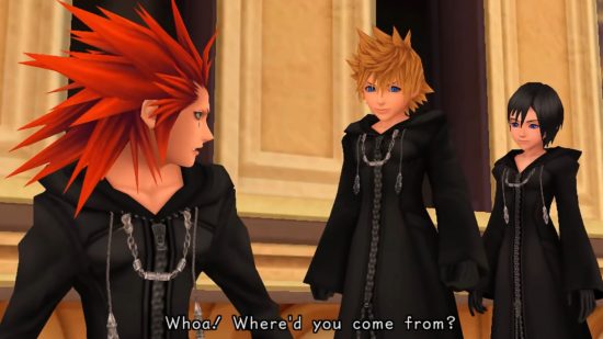 Kingdom Hearts Roxas and Xion surprising Axel on the tower roof