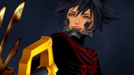 Kingdom Hearts Vanitas smiling and holding a Keyblade
