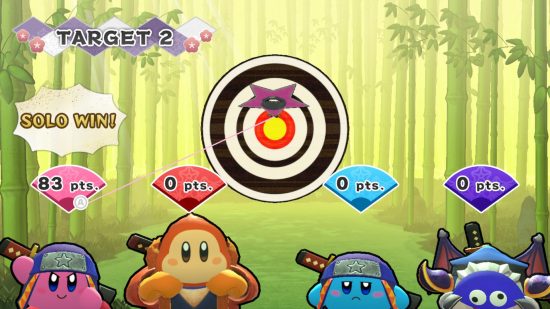 Kirby’s Return to Dream Land Deluxe review - a screenshot of the ninja throwing star minigame