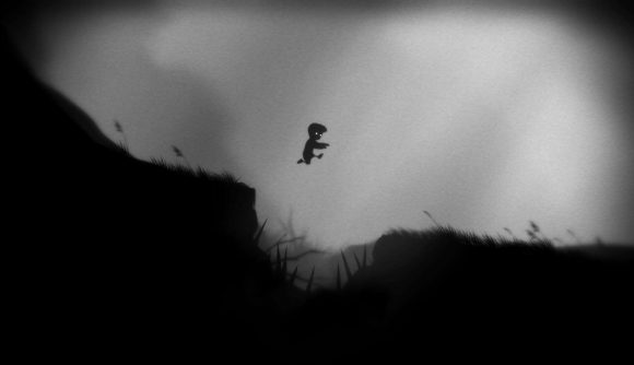 The protagonist of Limbo leaps bravely over a pit