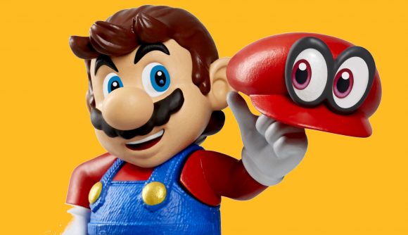 Custom image for a Mario figure guide with Mario spinning Cappy in toy form