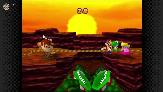Mario Party games: Mario and friends battle Donkey Kong in a game of tug-of-war