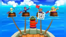 Mario Party games: Mario and pals appear in a series of barres, floating out at see