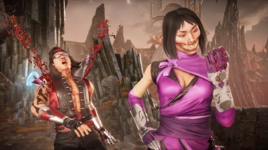 Mortal Kombat's Mileena performing a fatality while looking at her nails