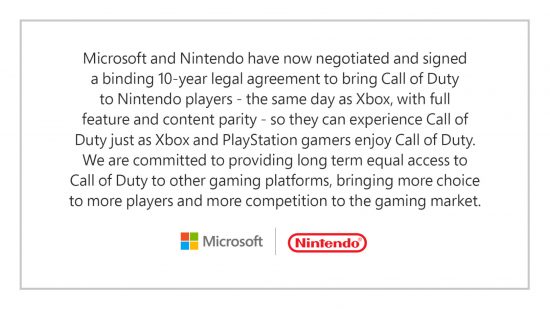 Screenshot of the Nintendo Microsoft full statement