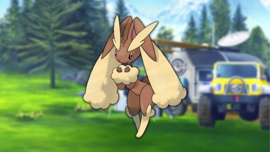 normal Pokémon Lopunny in front of a research station