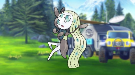 normal Pokémon Meloetta in front of a research station