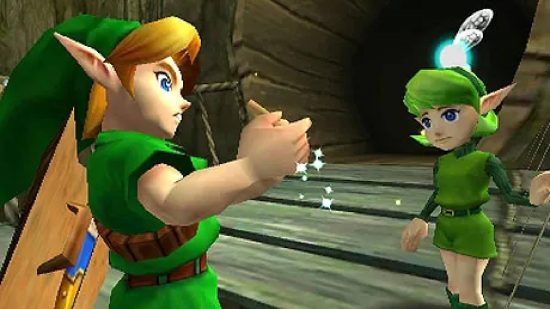 Ocarina of Time songs: Link stands in the Lost Woods speaking to Saria