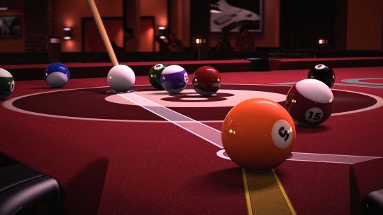 pool games: a pool table with balls on it