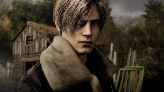 Resident Evil 2 Leon: Leon Kennedy in a village in the Resident Evil 4 Remake.