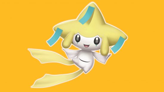 Custom image of mythical Jirachi on a yellow background for steel Pokemon guide