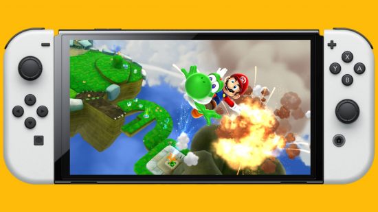 Super Mario Galaxy 2 Switch: an image shows Super Mario Galaxy 2on a Nintendo Switch OLED Model