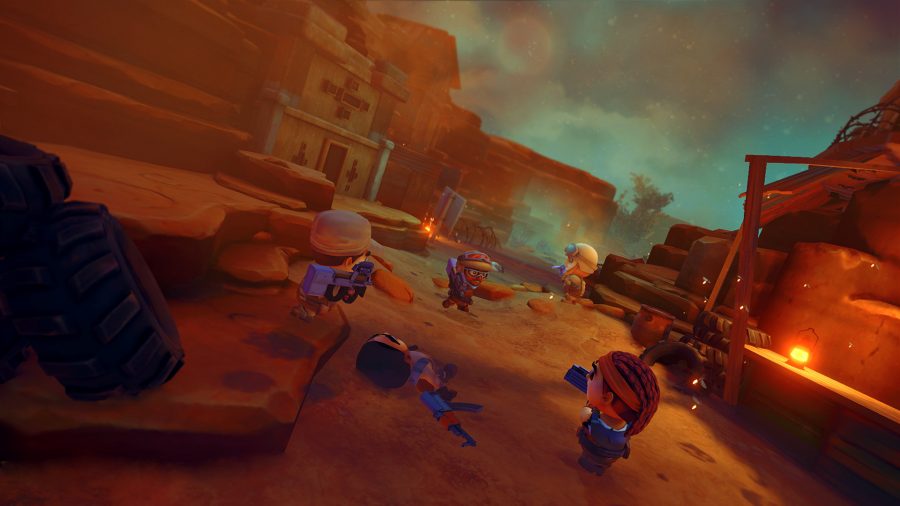 Tiny Troopers Global Ops: A screenshot of a combat scene in Tiny Troopers Global Ops in a desert setting.