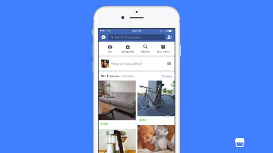 What is Facebook - a phone showing Facebook marketplace