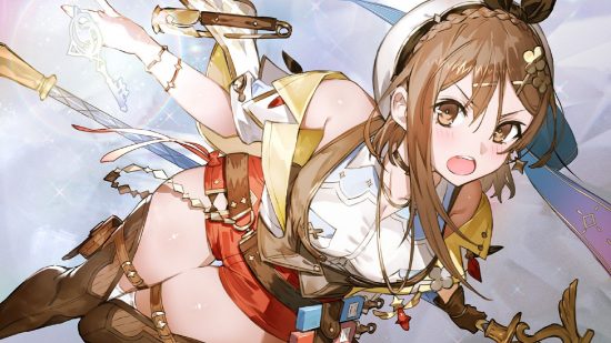 Atelier Ryza 3 switch review - Ryza with an angry look on her face falling against a white background