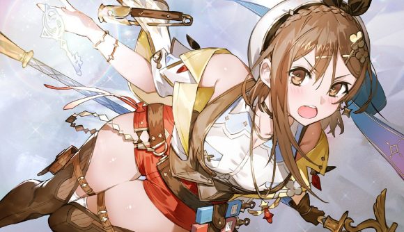 Atelier Ryza 3 switch review - Ryza with an angry look on her face falling against a white background