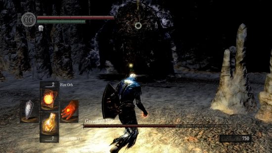 The Dark Souls Nito boss room with the protagonist running through it