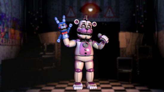 Custom image of Funtime Freddy in a Five Nights location for FNAF Freddy guide