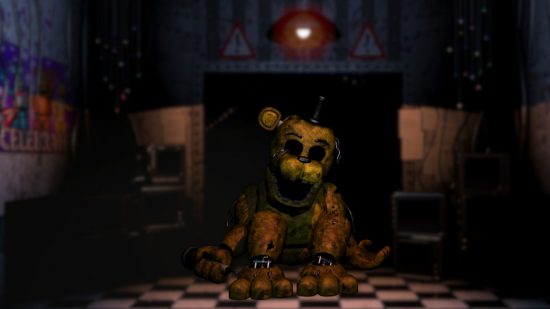 Custom image of Golden Freddy in a Five Nights location for FNAF Freddy guide