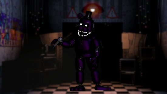 Custom image of Shadow Freddy standing in a dark room for FNAF Freddy guide