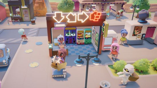 Go Go Town Switch: a view of the town center and characters